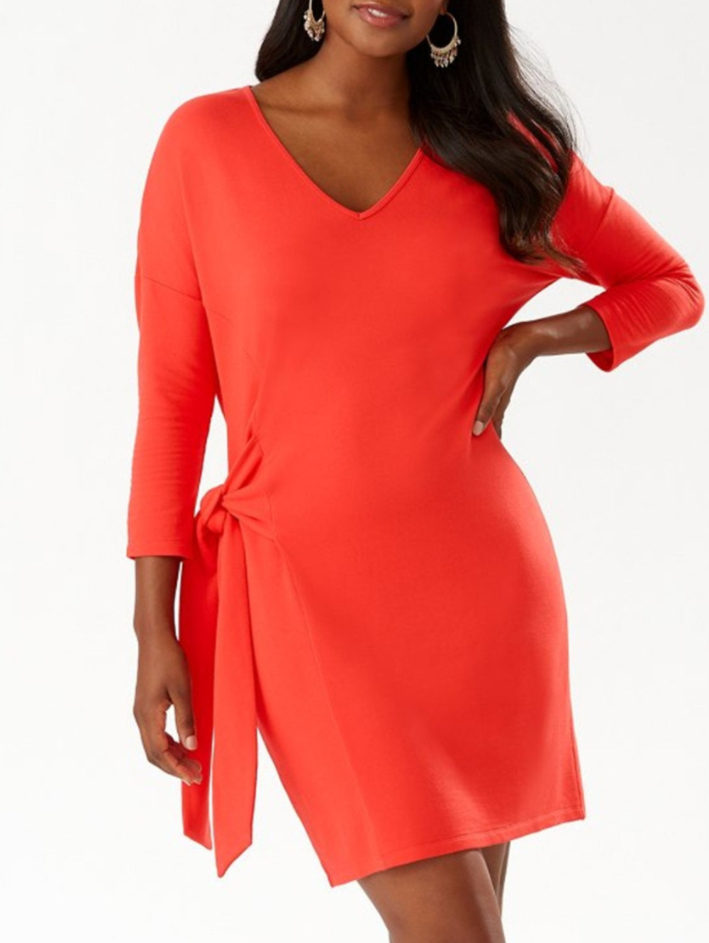 Tommy Bahama side tie jersey dress Size Medium Orange Vibrant Resort Stretch